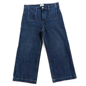 Paige Anessa Jeans Size 34 Wide Leg Patch Pockets Dark Blue Denim Stretch